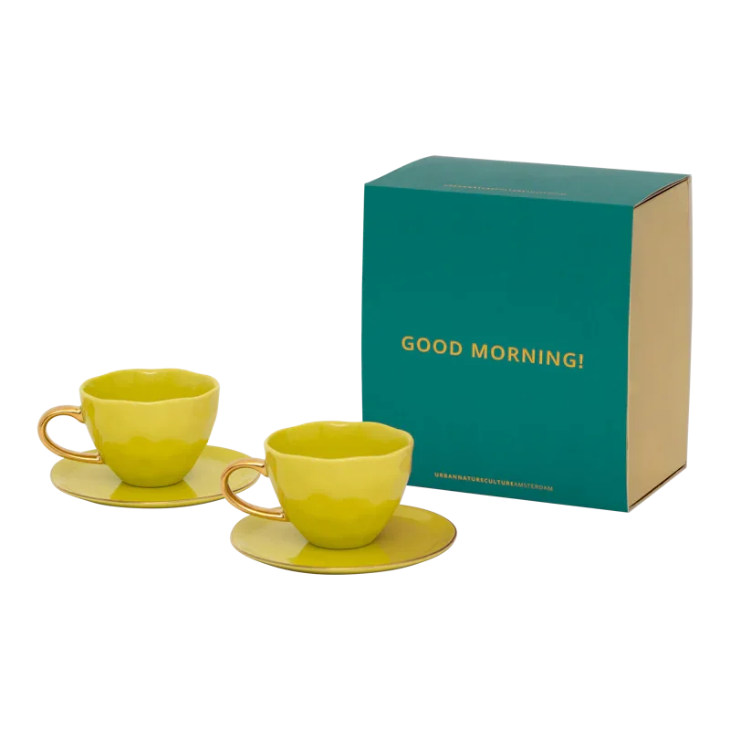 Urban Nature Culture | Good Morning kopje Cappuccino/Tea en bord liatris/lime light, set van 4 in cadeauverpakking