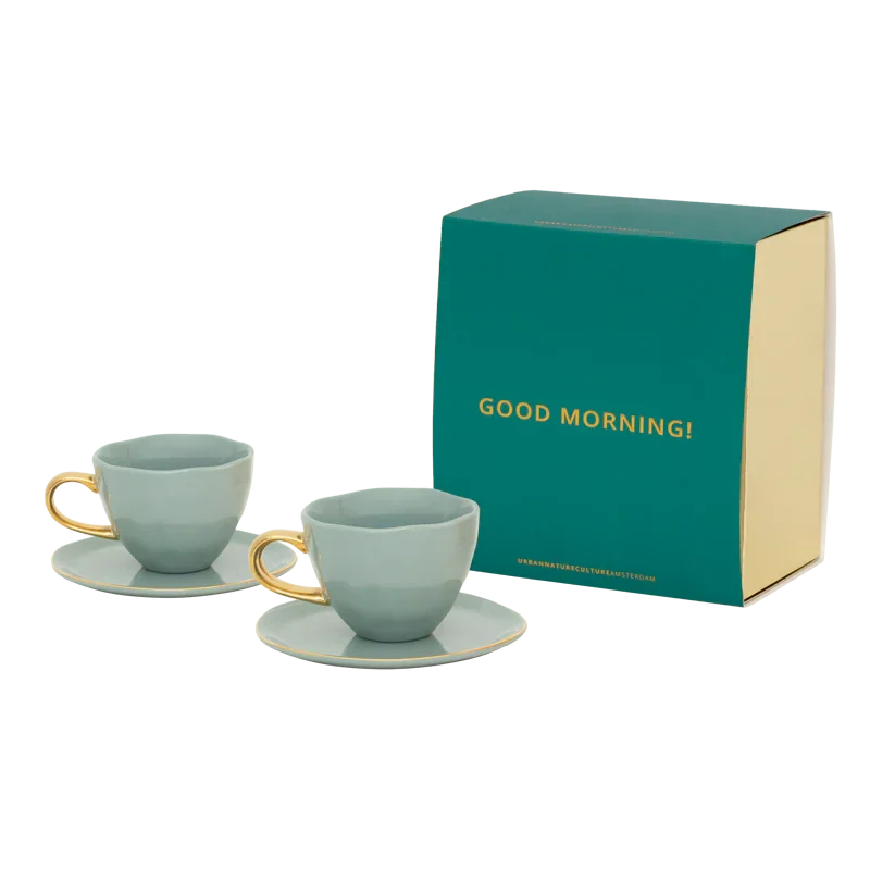 Urban Nature Culture | Good Morning kopje Cappuccino/Tea en bord Papaya/slate, set van 4 in cadeauverpakking