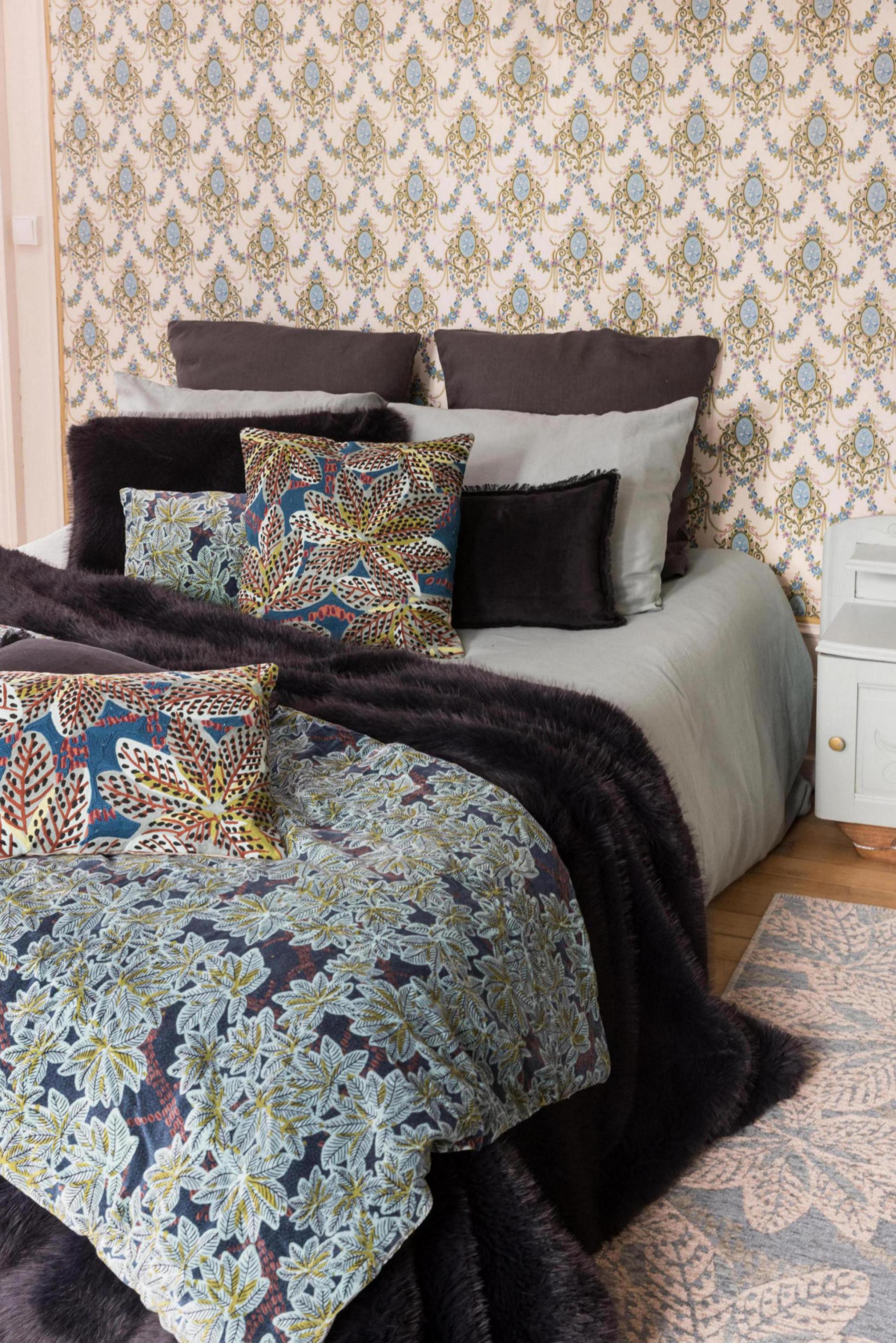 Ariane bedrukte plaid Pétrole 135 X 200