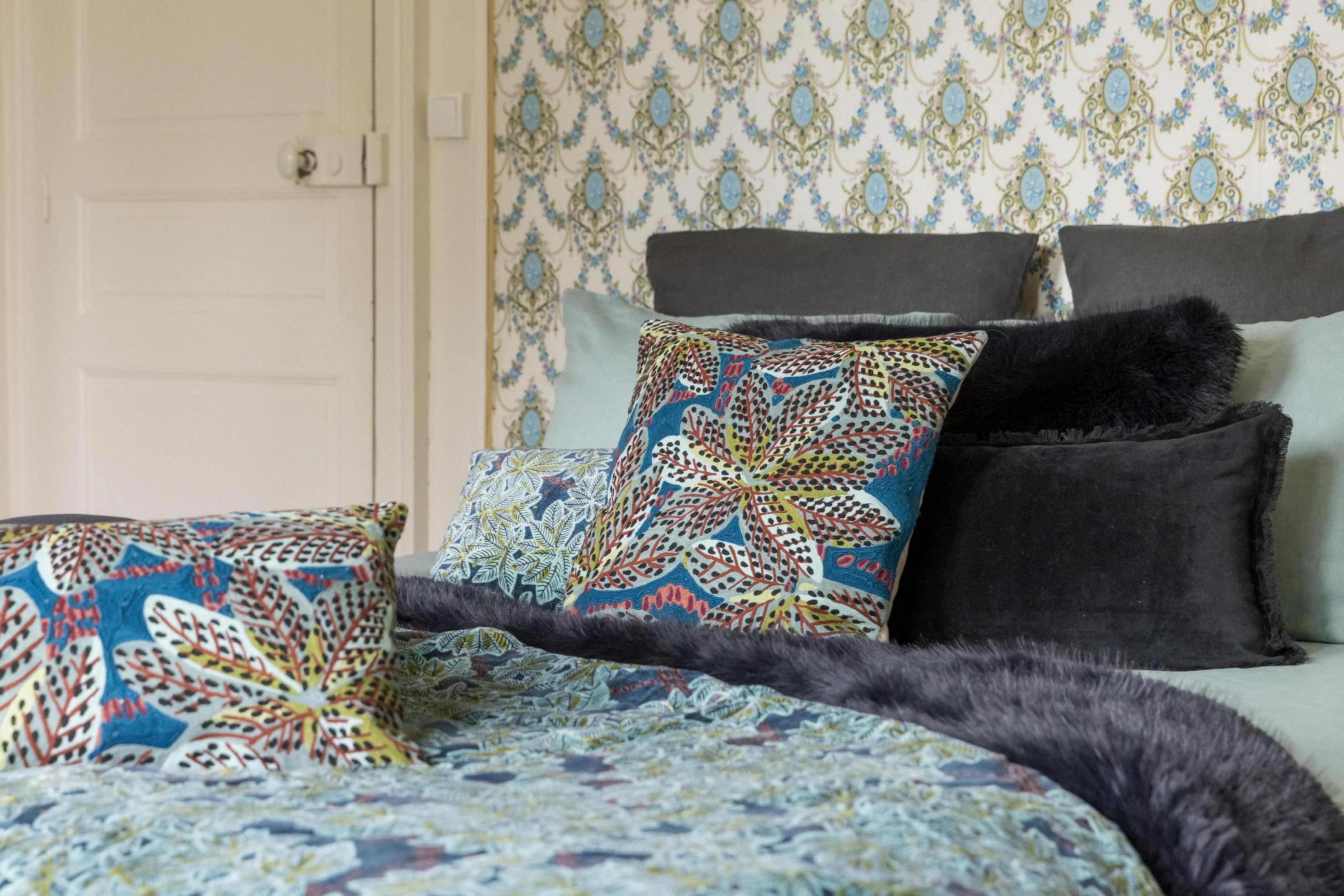 Ariane bedrukte plaid Pétrole 135 X 200