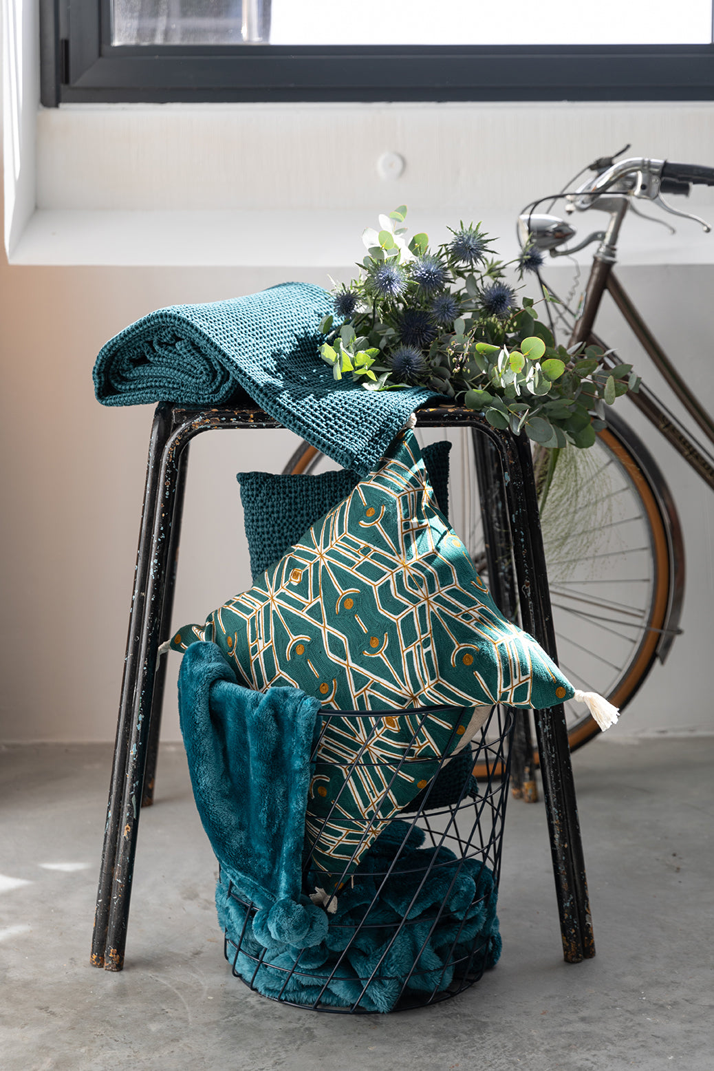 Gerecycleerd plaid Maia Pétrole 180 X 260