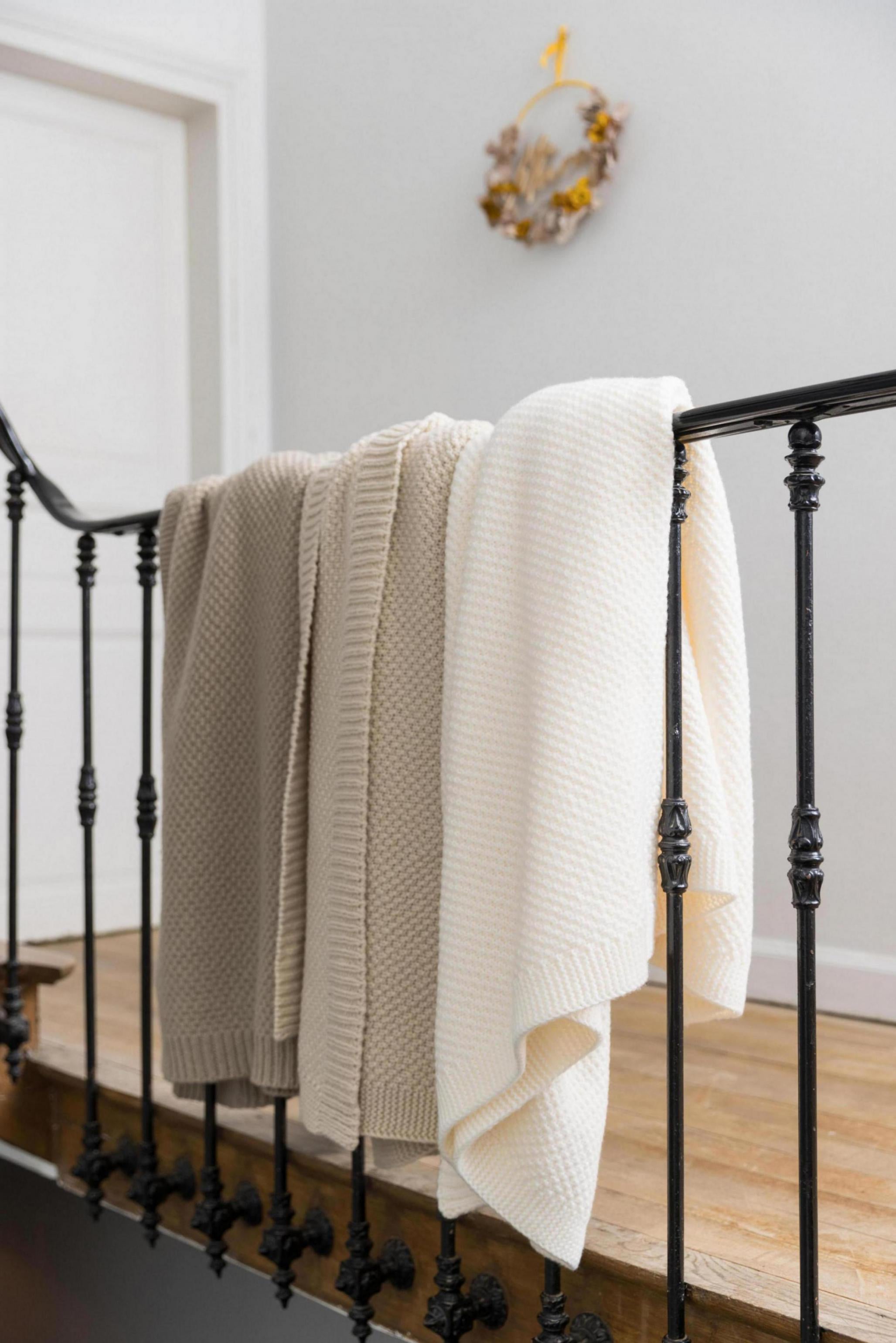 Gebreide gerecycleerde plaid Danilo Naturel 130 X 160