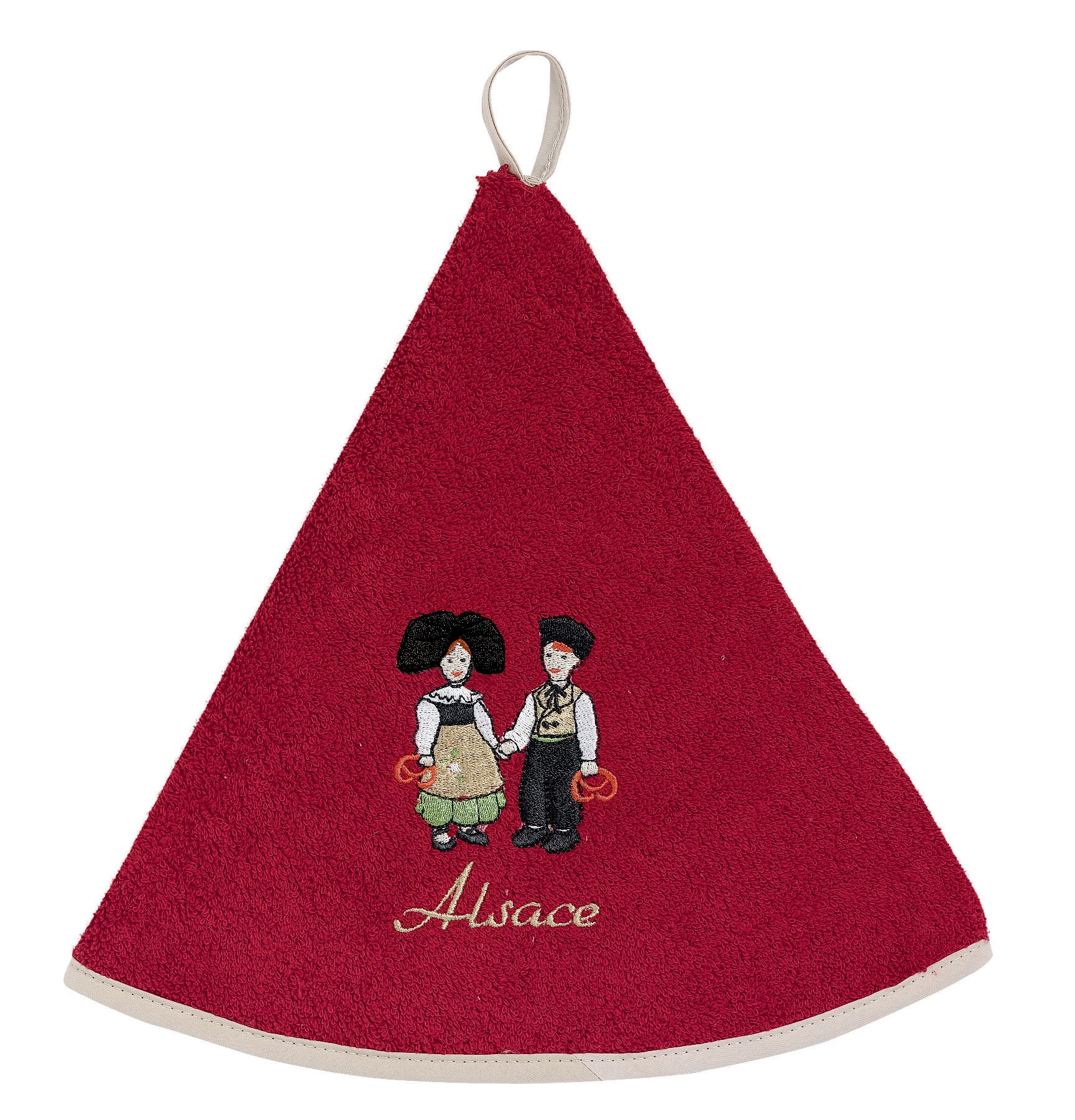 Geborduurde ronde handdoek Couple Enfants Rouge Diameter 60