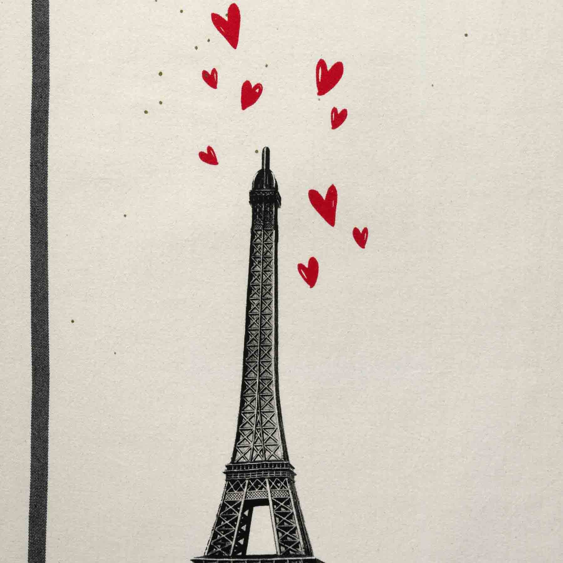 Theedoek Eiffel Coeurs Écru 70 X 50