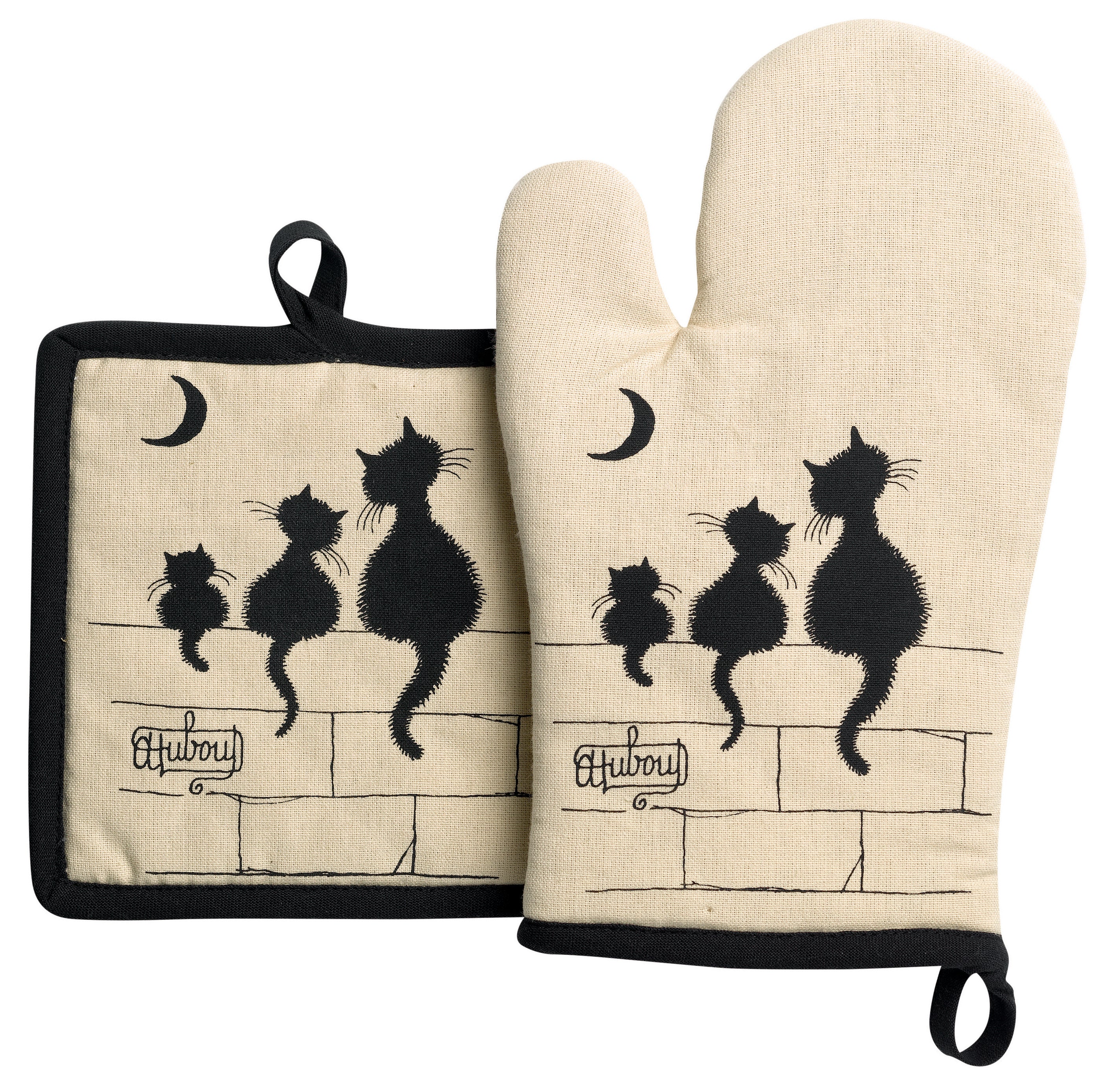 Ovenwant en Pannenlap Dubout 3 chats Beige 18 X 28