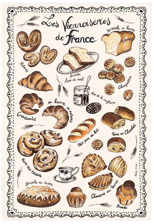 Theedoek Les Viennoiseries Françaises Écru 48 X 72