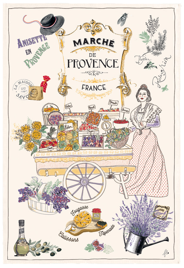 Theedoek Les marchés de Provence Écru 48 X 72