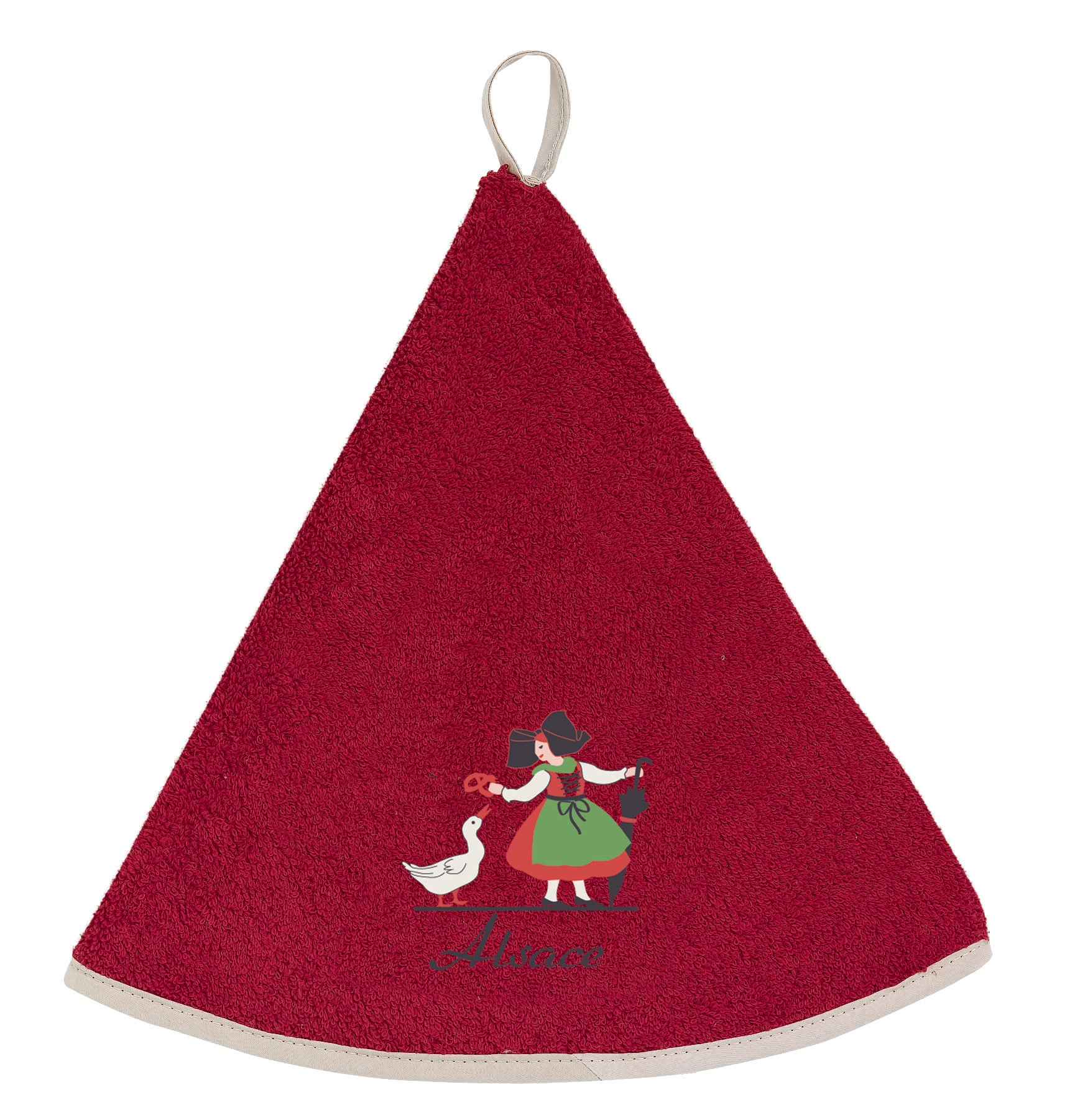 Rond geborduurd handdoekje Alsacienne Oie Rouge Diameter 60