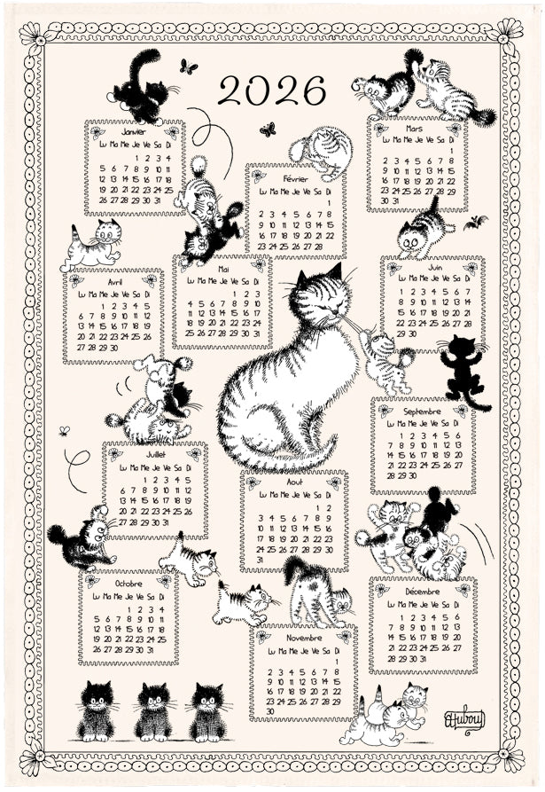 Dubout Calendrier chatons 2026 theedoek Écru 48 X 72