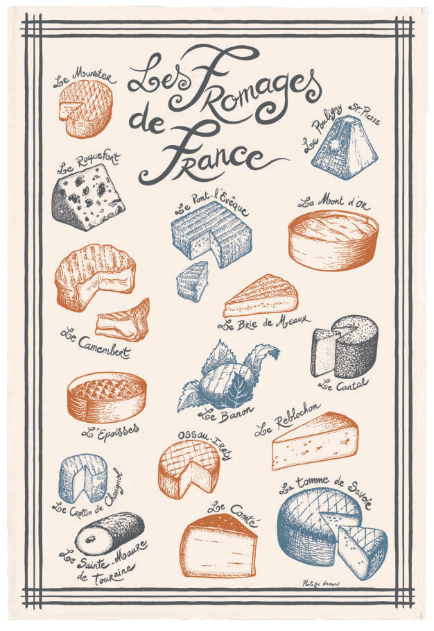 Gedrukt keukendoek Fromages de France Écru 48 X 72