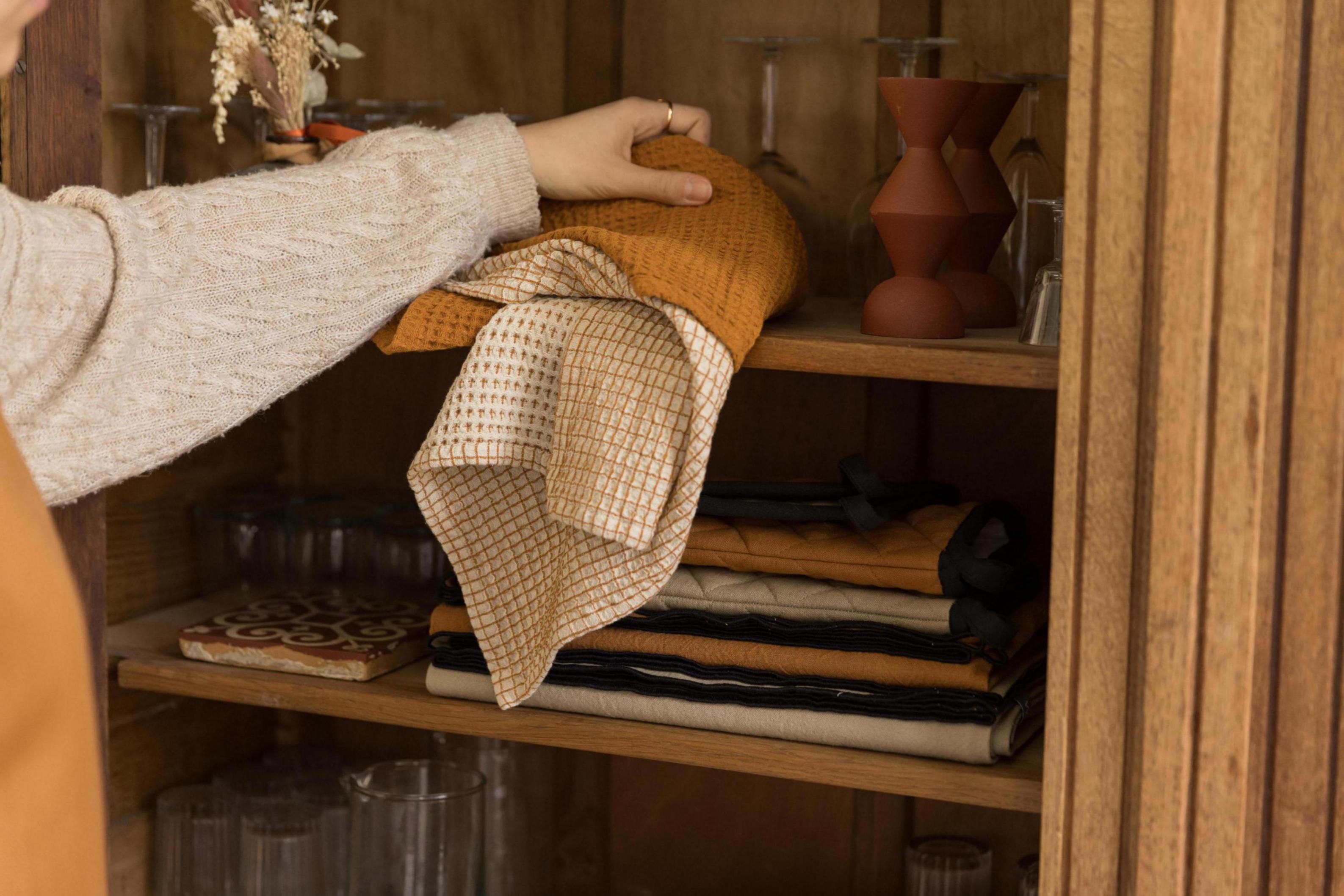 Tweekleurige wafeldoek Mumba Cannelle 50 X 70