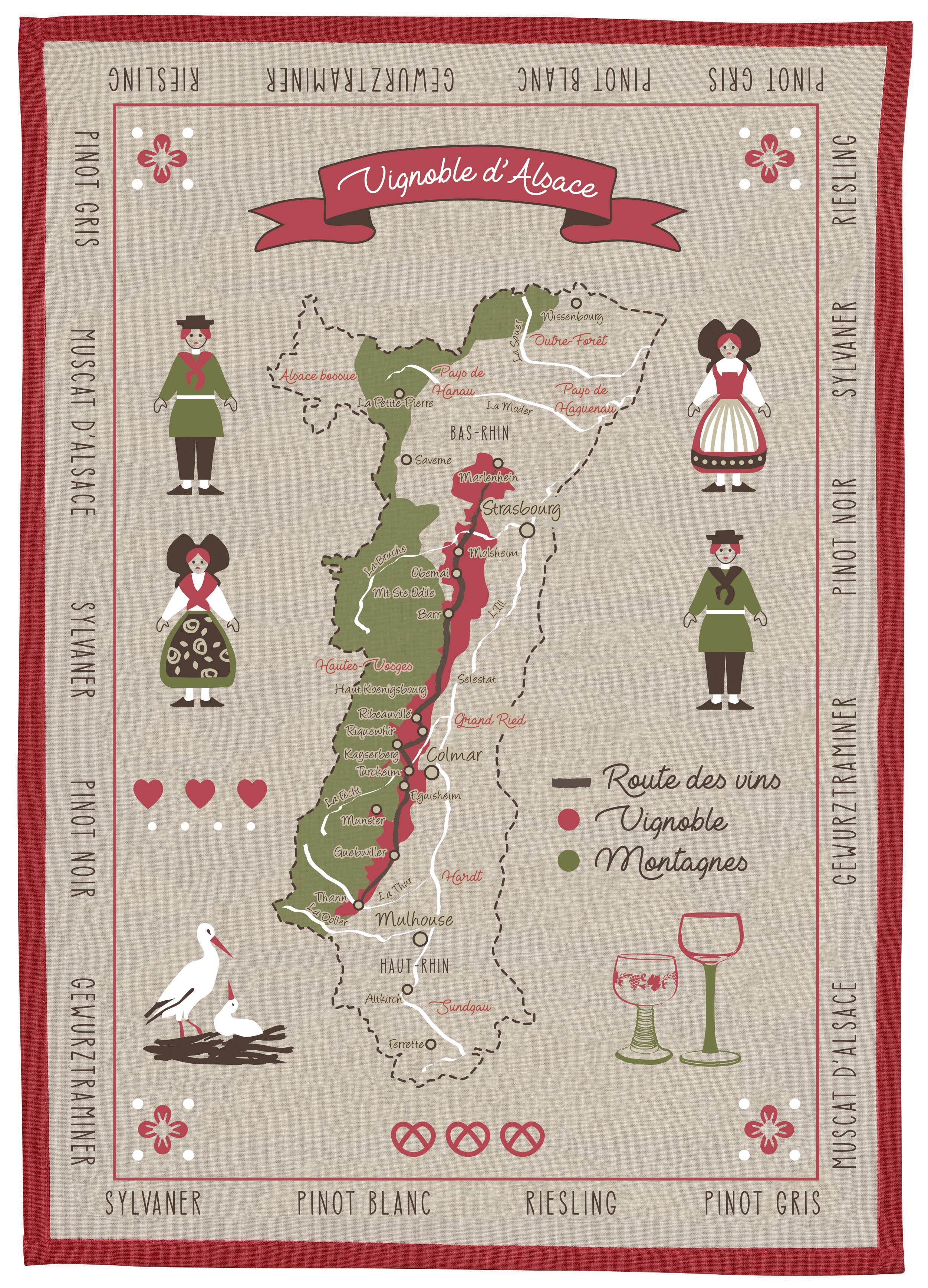 Theedoek Vignoble d'Alsace Ficelle 50 X 70