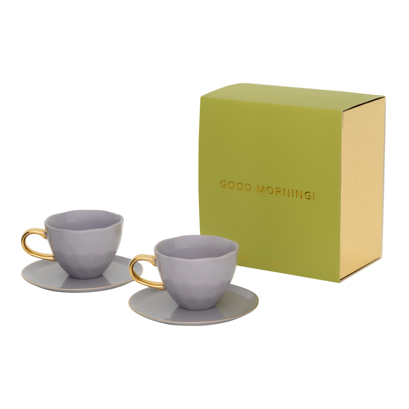 Urban Nature Culture | Good Morning Kopje Cappuccino/Tea en bord lila, set van 4 in cadeauverpakking