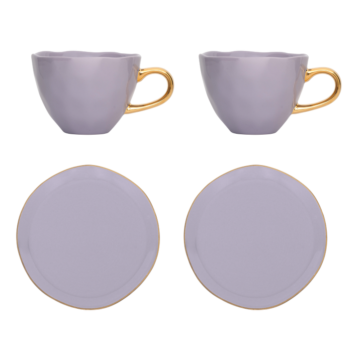 Urban Nature Culture | Good Morning Kopje Cappuccino/Tea en bord lila, set van 4 in cadeauverpakking