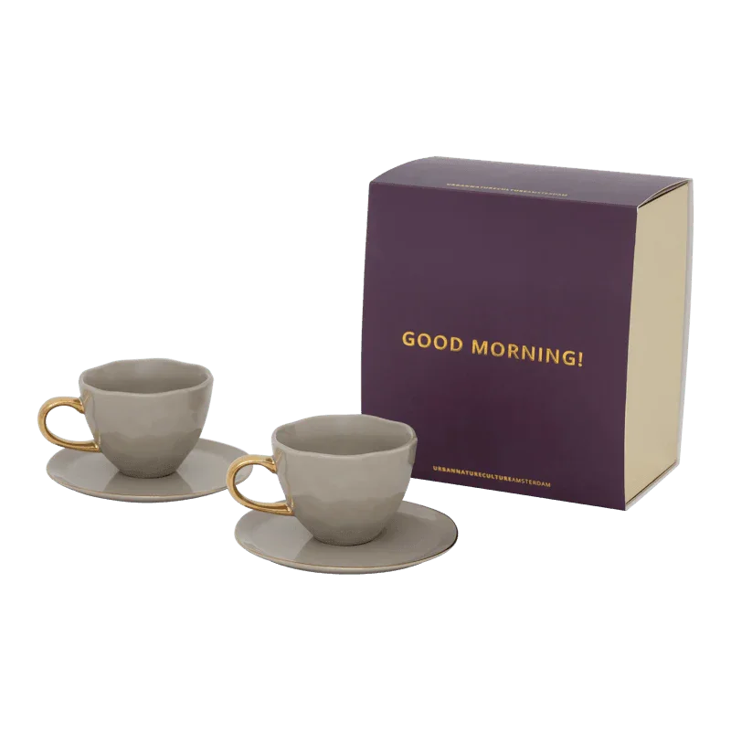 Urban Nature Culture | Good Morning Kopje Cappuccino/Tea and bord graymorn, set of 4, in geschenkverpakking