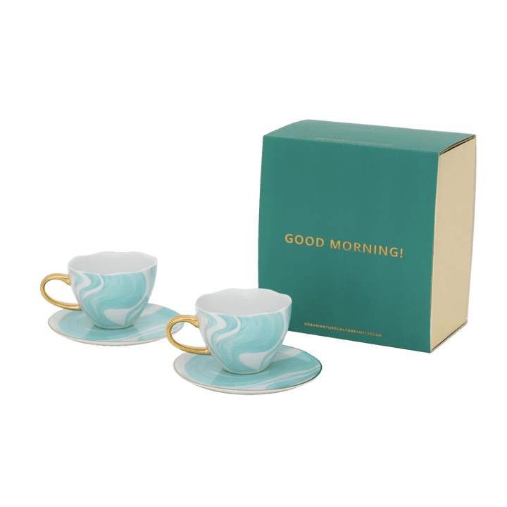Urban Nature Culture | Good Morning Kopje Cappuccino/Tea en bord Valuri emerald green, set van 4, in geschenkverpakking