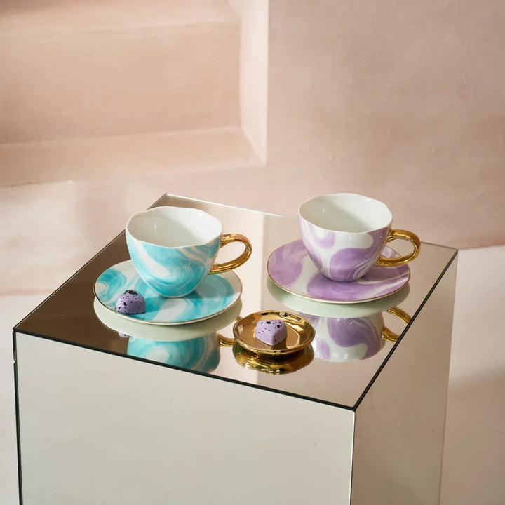 Urban Nature Culture | Good Morning Kopje Cappuccino/Tea en bord Valuri violet, set van 4, in geschenkverpakking
