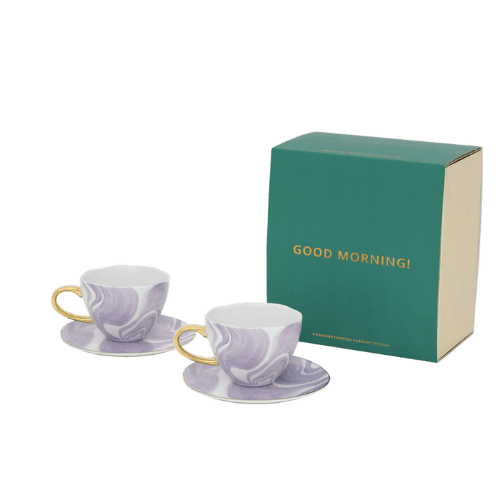 Urban Nature Culture | Good Morning Kopje Cappuccino/Tea en bord Valuri violet, set van 4, in geschenkverpakking