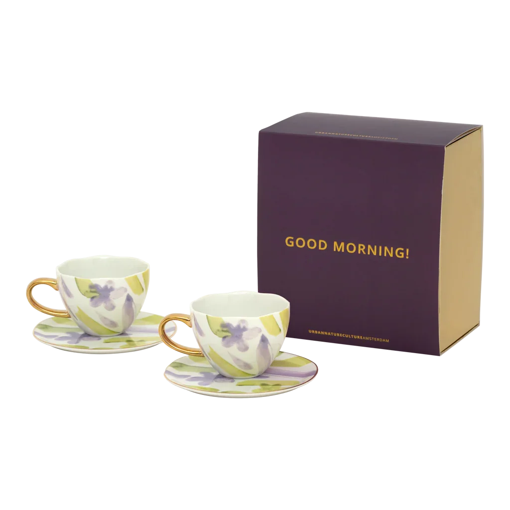 Urban Nature Culture | Good Morning kopje Cappuccino/Tea en bord liatris/Kusha, set van 4, in cadeauverpakking