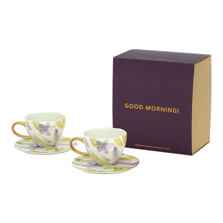 Urban Nature Culture | Good Morning kopje Cappuccino/Tea en bord liatris/Kusha, set van 4, in cadeauverpakking