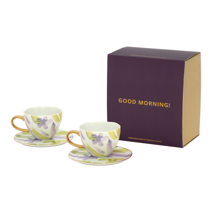 Urban Nature Culture | Good Morning kopje Cappuccino/Tea en bord liatris/Kusha, set van 4, in cadeauverpakking