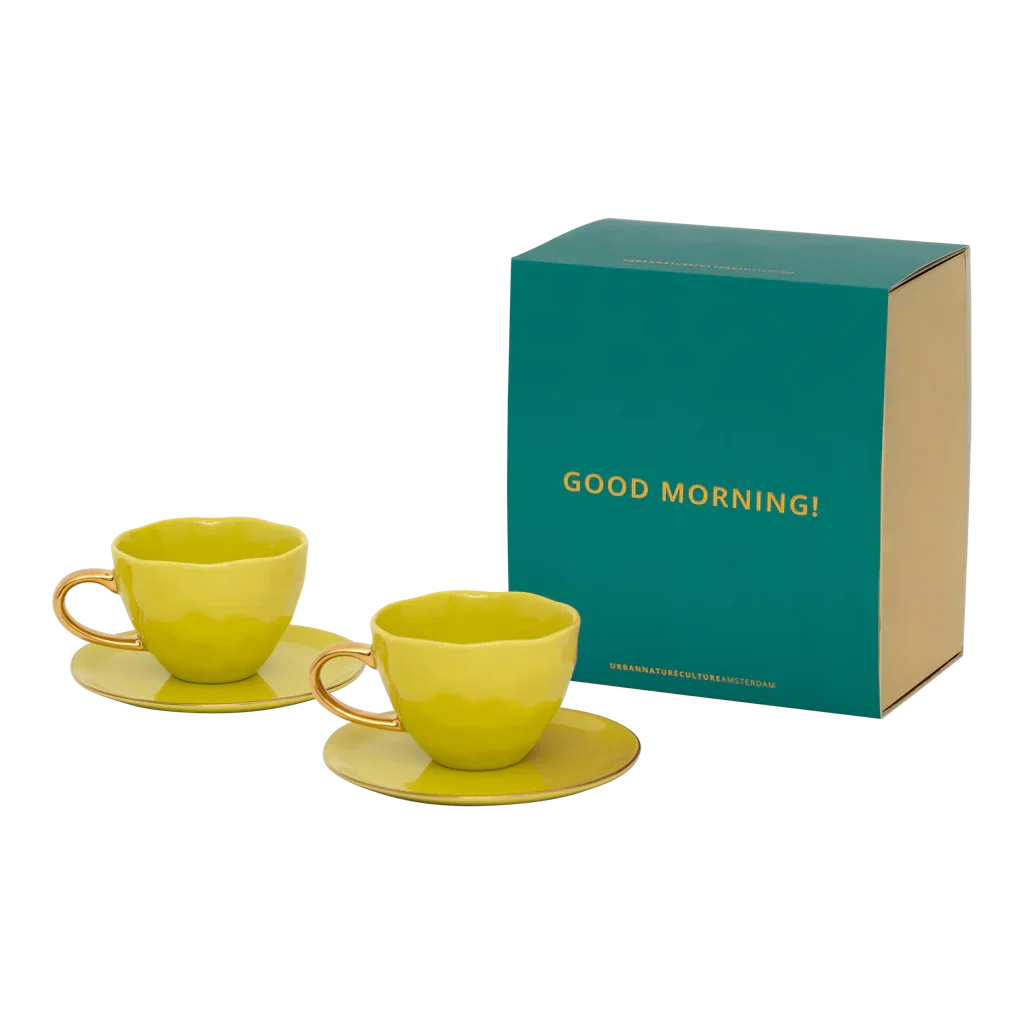 Urban Nature Culture | Good Morning kopje Cappuccino/Tea en bord liatris/lime light, set van 4, in cadeauverpakking