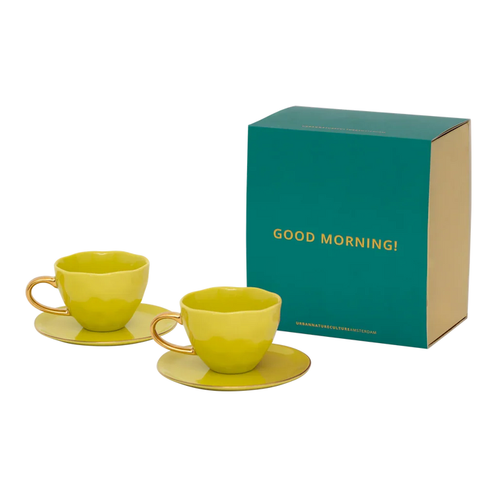 Urban Nature Culture | Good Morning kopje Cappuccino/Tea en bord liatris/lime light, set van 4, in cadeauverpakking
