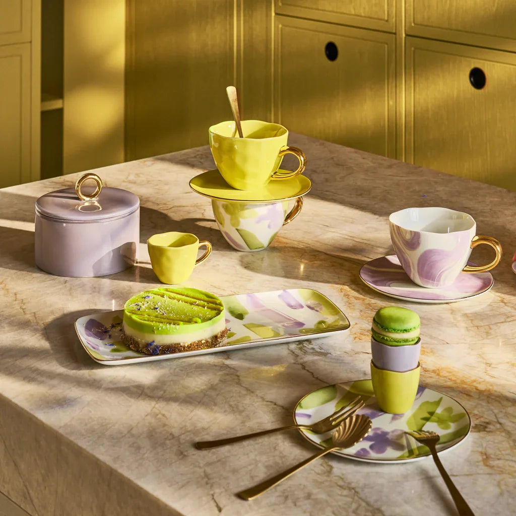 Urban Nature Culture | Good Morning kopje Cappuccino/Tea en bord liatris/lime light, set van 4, in cadeauverpakking