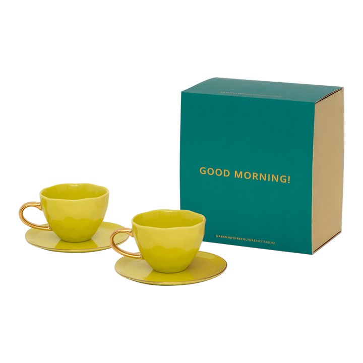Urban Nature Culture | Good Morning kopje Cappuccino/Tea en bord liatris/lime light, set van 4, in cadeauverpakking