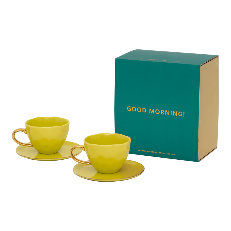 Good Morning kopje Cappuccino/Tea en bord liatris/lime light, set van 4, in cadeauverpakking
