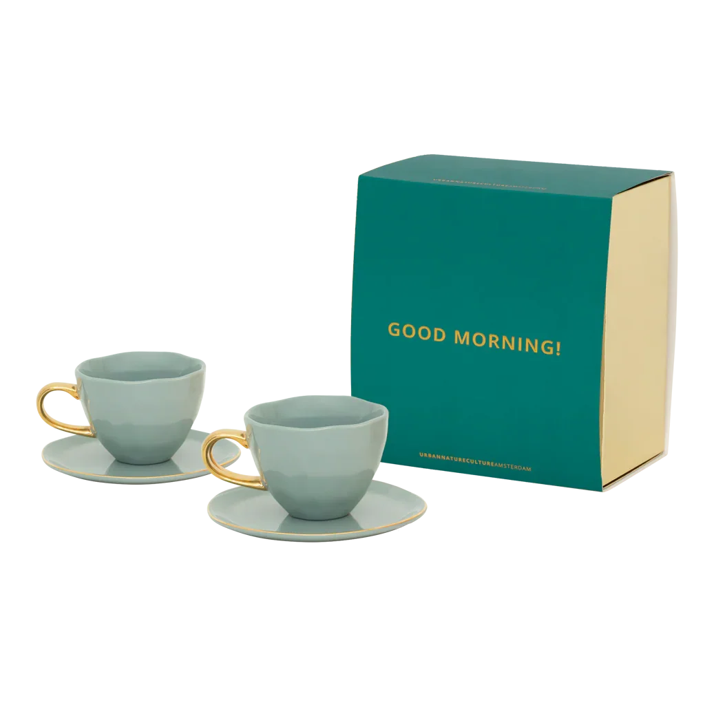 Urban Nature Culture | Good Morning kopje Cappuccino/Tea en bord Papaya/slate, set van 4, in cadeauverpakking