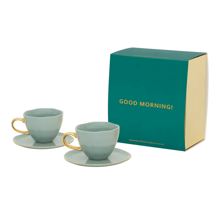 Urban Nature Culture | Good Morning kopje Cappuccino/Tea en bord Papaya/slate, set van 4, in cadeauverpakking