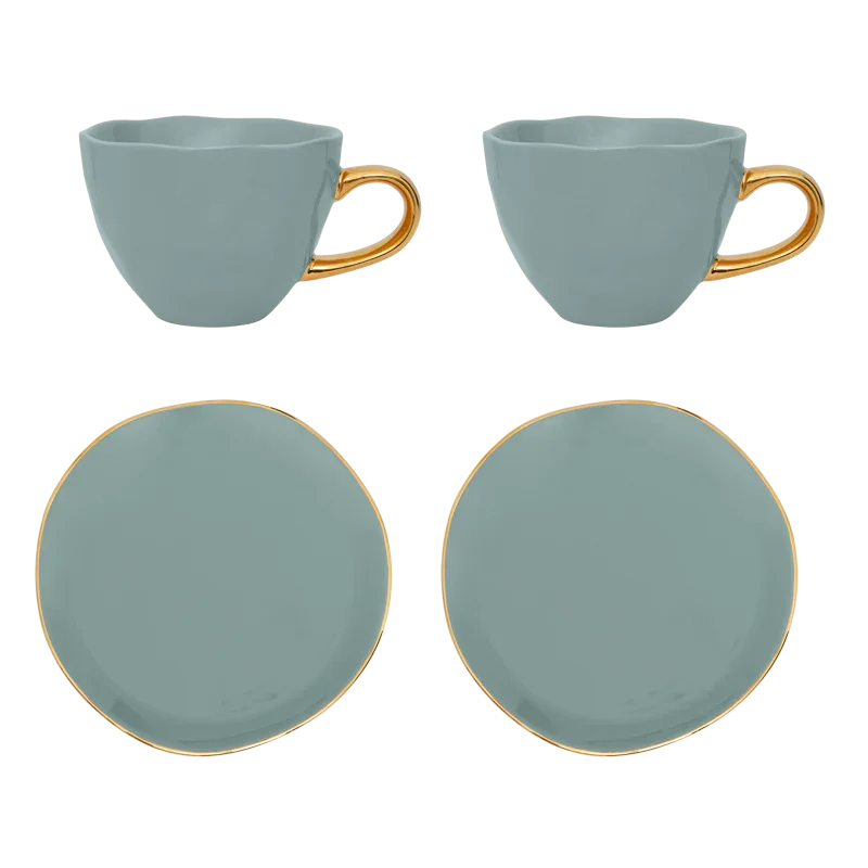 Urban Nature Culture | Good Morning kopje Cappuccino/Tea en bord Papaya/slate, set van 4, in cadeauverpakking