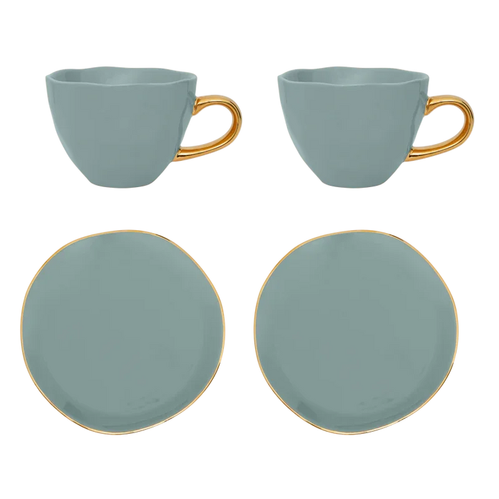 Urban Nature Culture | Good Morning kopje Cappuccino/Tea en bord Papaya/slate, set van 4, in cadeauverpakking