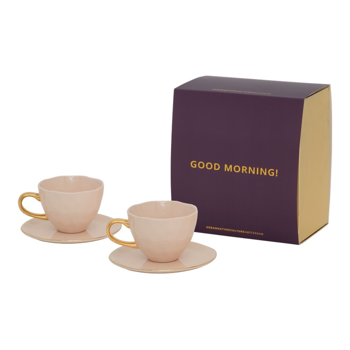 Urban Nature Culture | Good Morning kopje Cappuccino/Tea en bord Papaya/Old Pink, set van 4, in cadeauverpakking