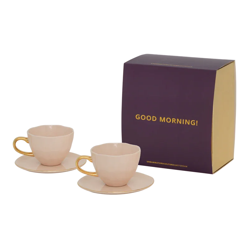 Urban Nature Culture | Good Morning kopje Cappuccino/Tea en bord Papaya/Old Pink, set van 4 in cadeauverpakking