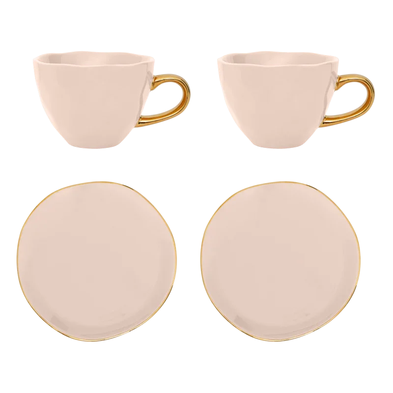 Urban Nature Culture | Good Morning kopje Cappuccino/Tea en bord Papaya/Old Pink, set van 4, in cadeauverpakking
