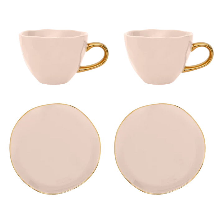 Urban Nature Culture | Good Morning kopje Cappuccino/Tea en bord Papaya/Old Pink, set van 4, in cadeauverpakking