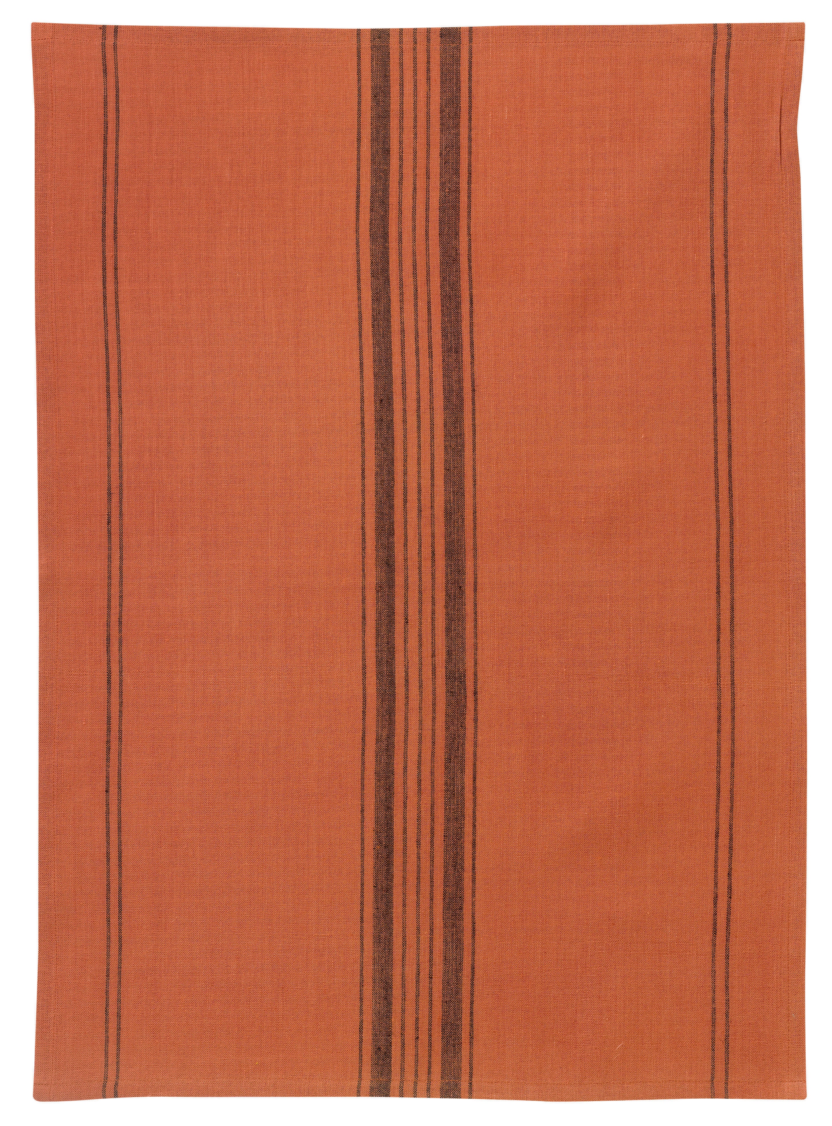 Katoenen en linnen theedoek met strepen Kilia Brique 50 X 70