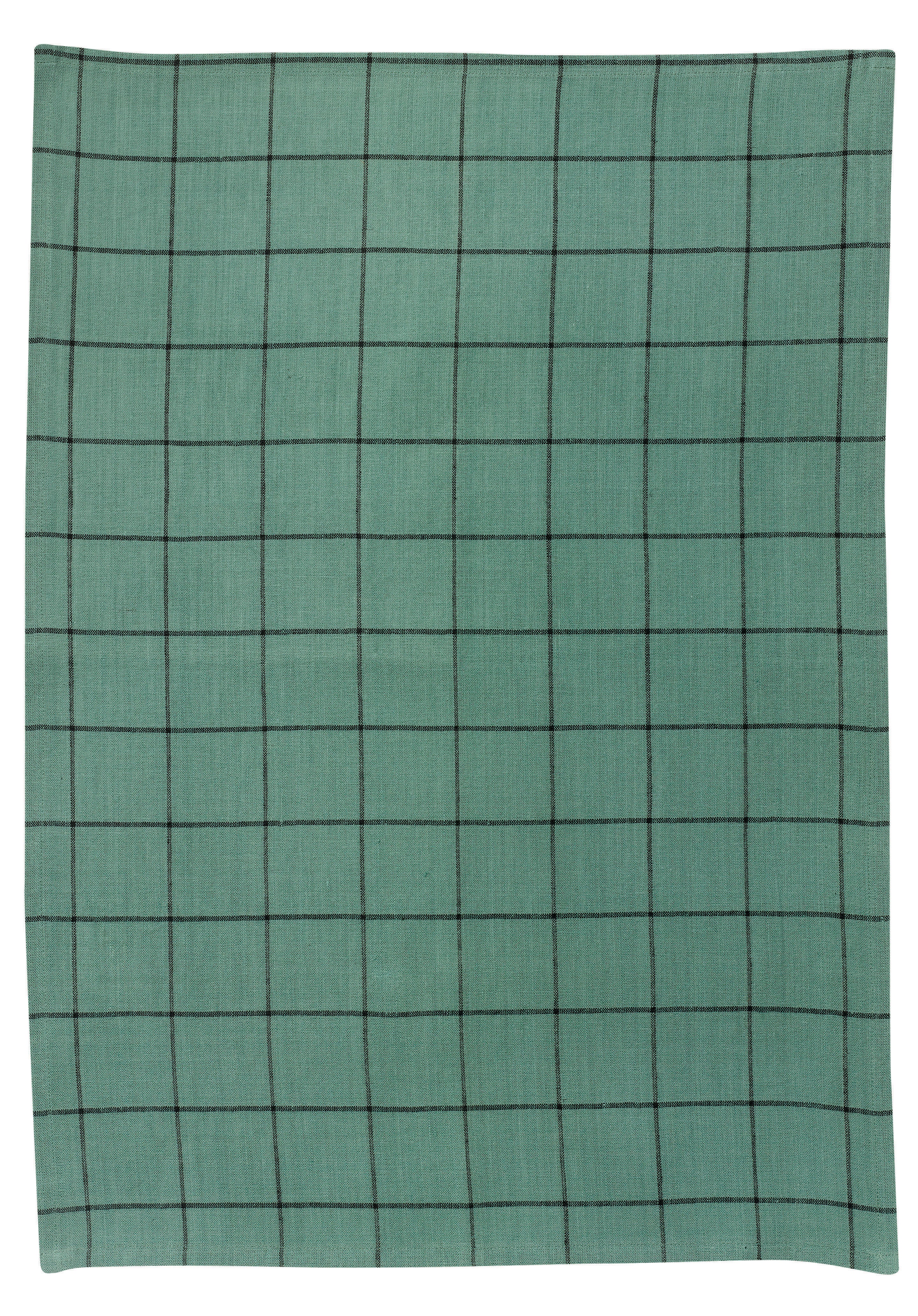 Katoenen en linnen theedoek met ruitjes Kilia Vert de gris 50 X 70