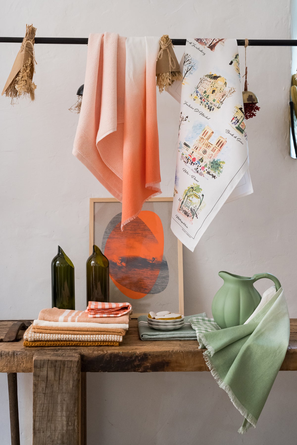 Gerecycleerde theedoek Vichy Cactus 50 X 70