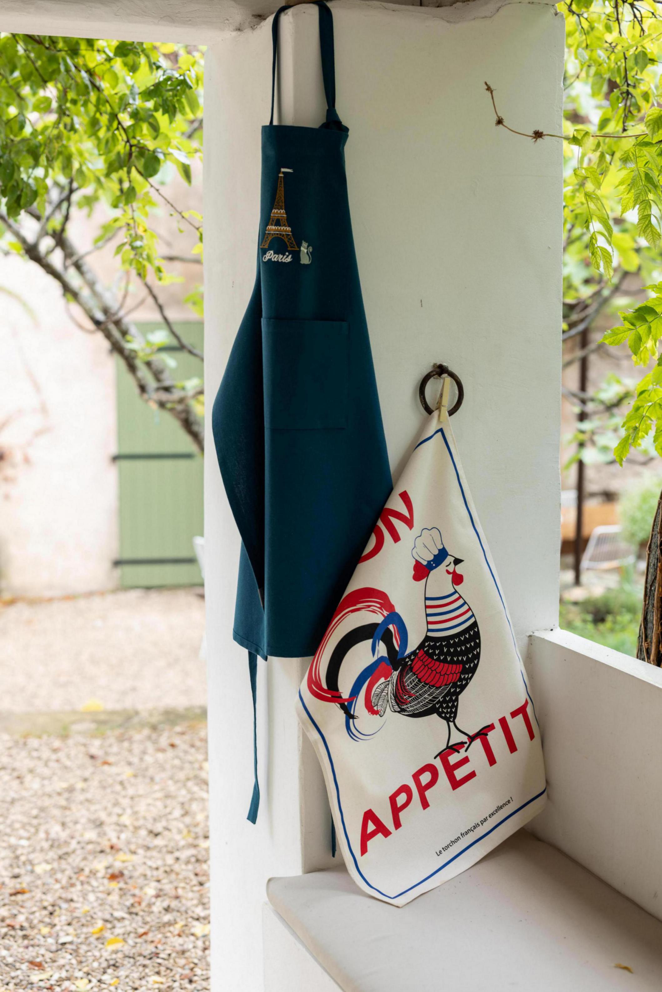 Gerecycleerd keukenschort met zak Tour Eiffel Paon 85 X 72