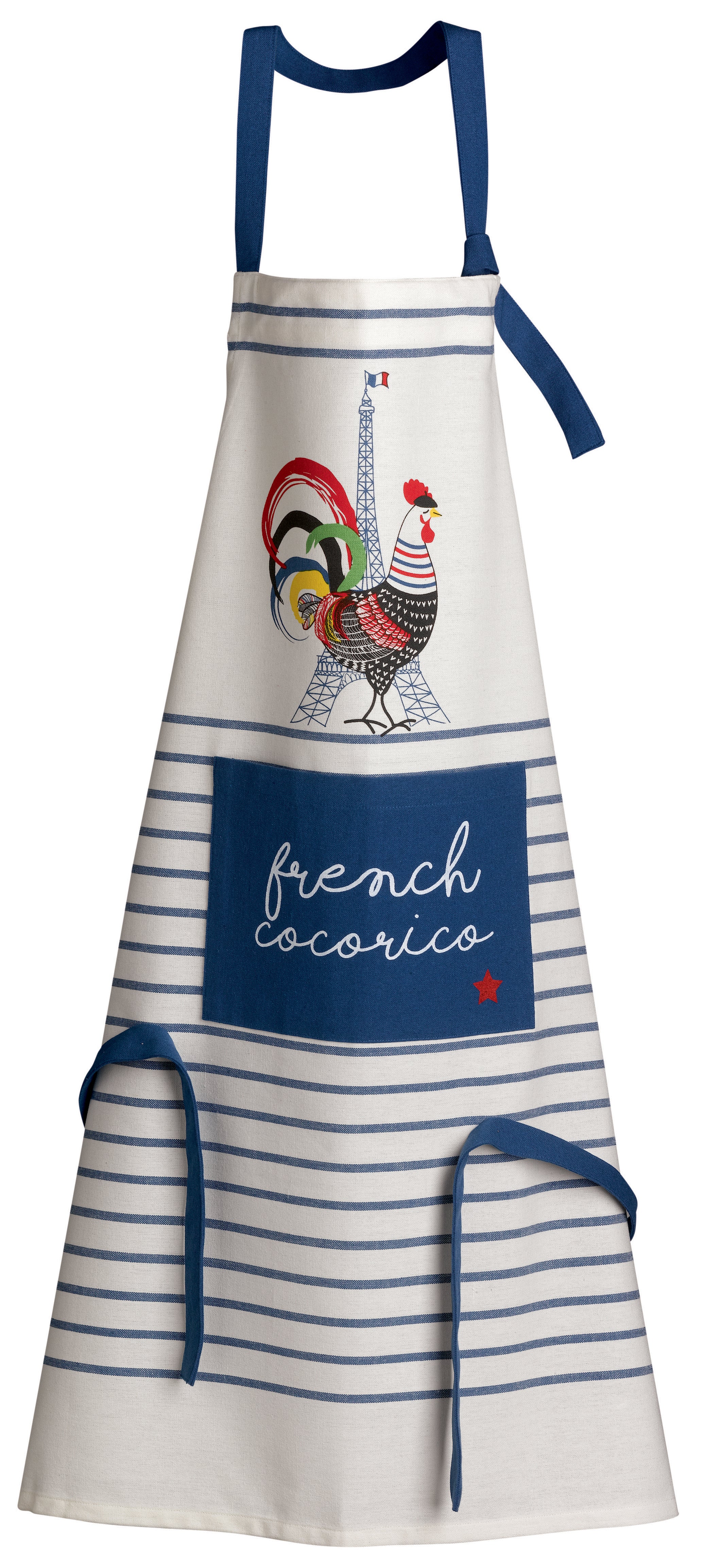 Gerecycleerd keukenschort French Cocorico Écru/Bleu 85 X 72