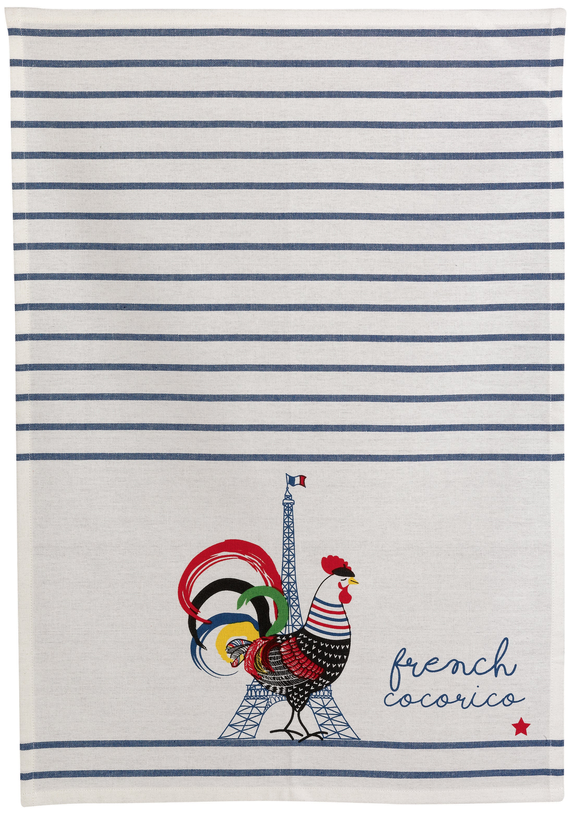 Gerecycleerde theedoek French Cocorico Écru/Bleu 50 X 70