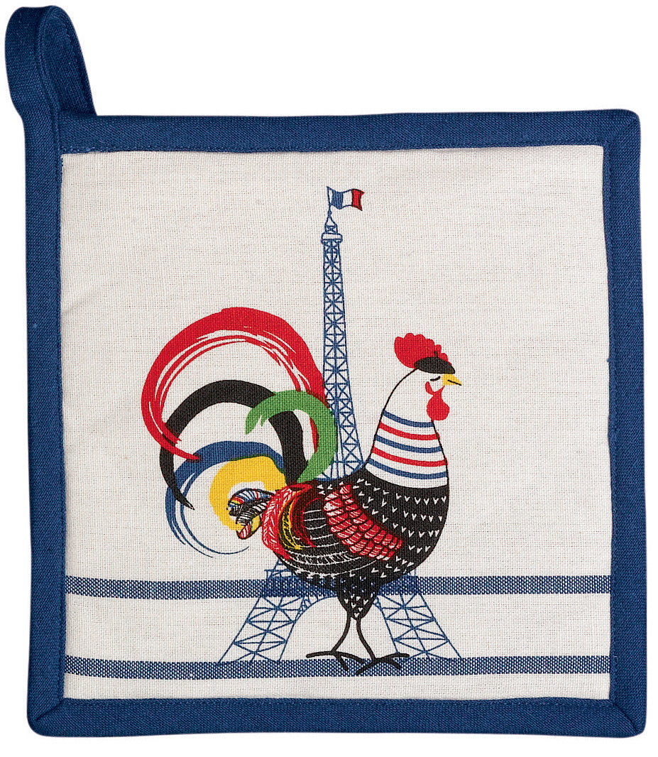 Gerecycleerde pannenlap French Cocorico Écru/Bleu 20 X 20