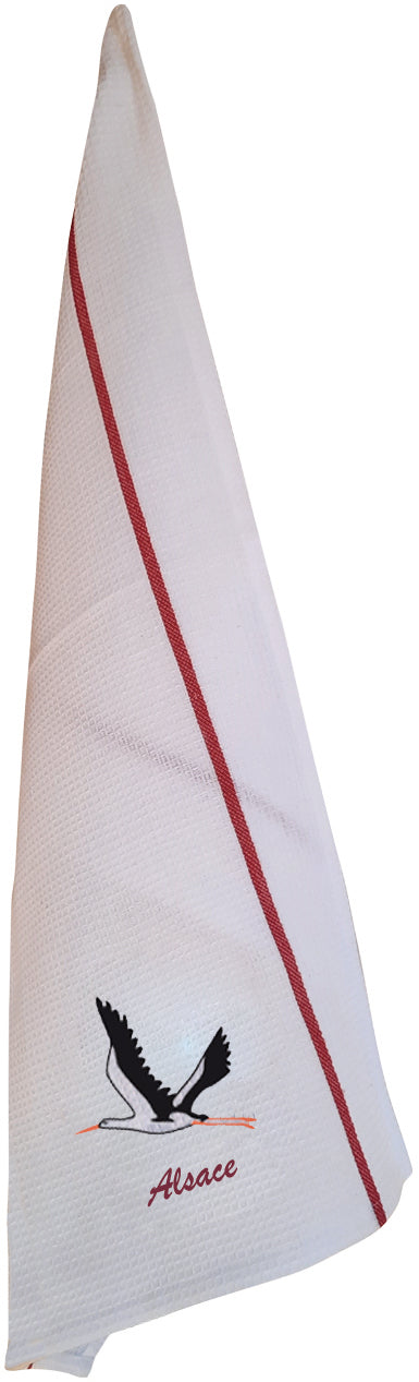 Gerecycleerde wafeldoek theedoek Cigogne envol Alsace Blanc/Rouge 50 X 70