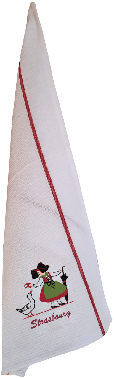 Gerecycleerde wafeldoek Alsacienne oie Strasbourg Blanc/Rouge 50 X 70