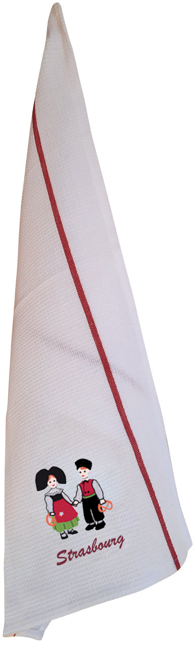 Gerecycleerde wafeldoek Couple enfants Strasbourg Blanc/Rouge 50 X 70