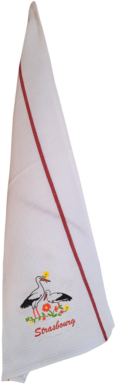 Gerecycleerde wafeldoek Blom Strasbourg Blanc/Rouge 50 X 70