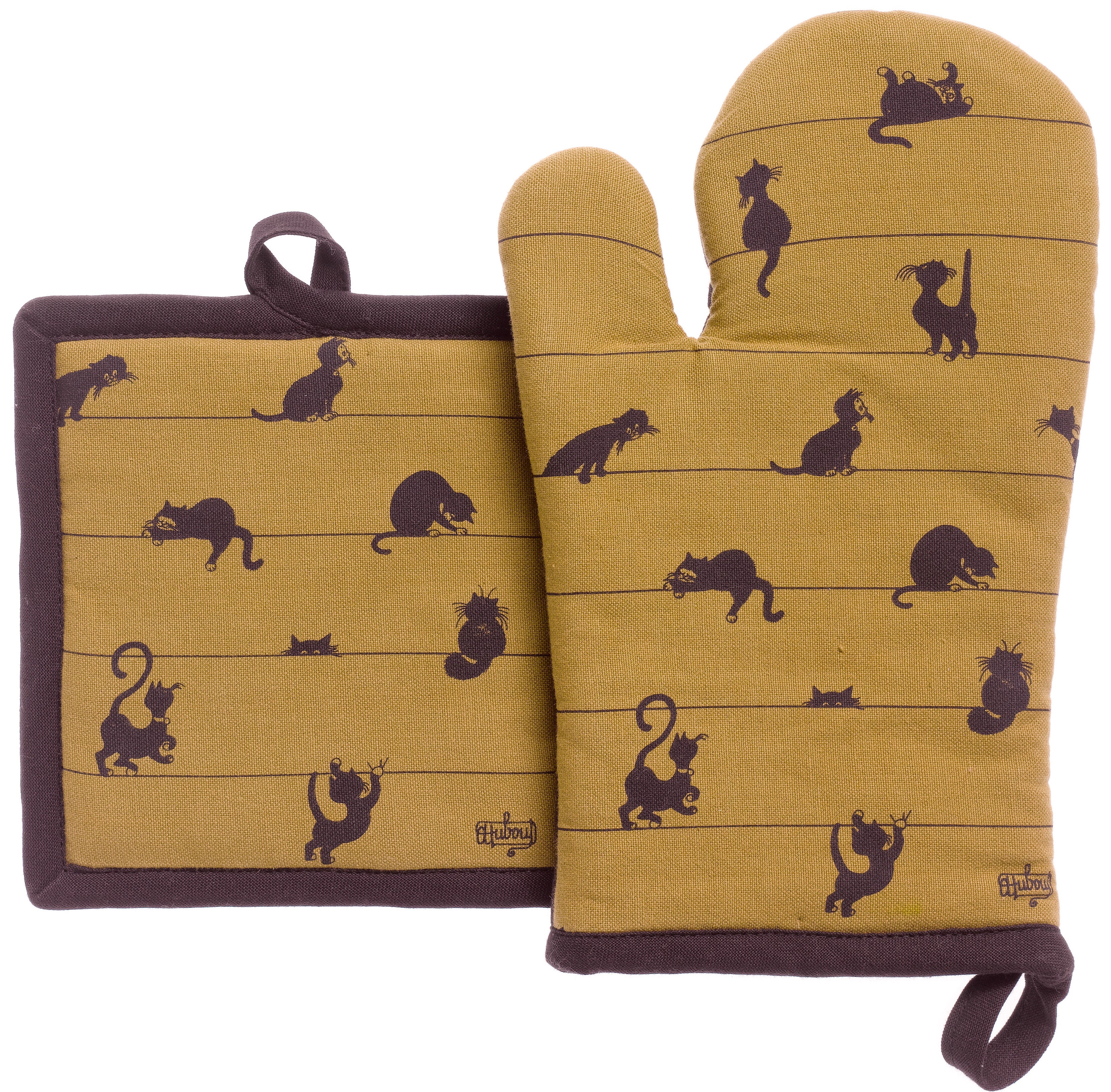 Set van ovenwant/pannenlap Dubout Partition de chats Cannelle 18 X 28